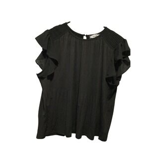 Black Ruffle Sleeve Top Oliver.O Blouse Pleated‎ Texture Women's XL